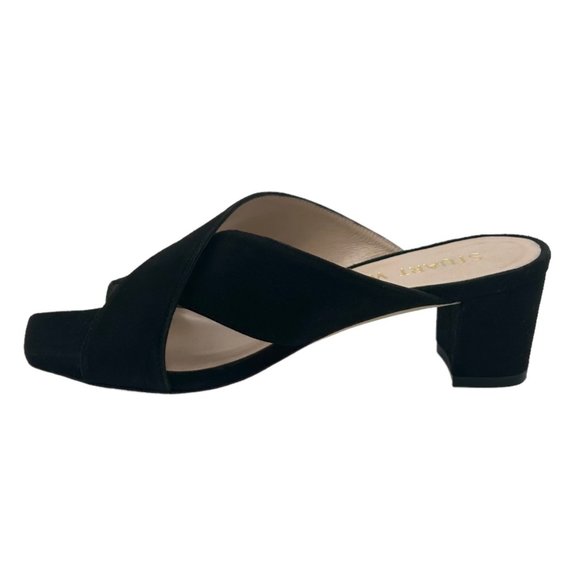 Stuart Weitzman Aletha Black Suede Cross Strap Square Toe Heeled Sandals - Picture 5 of 11